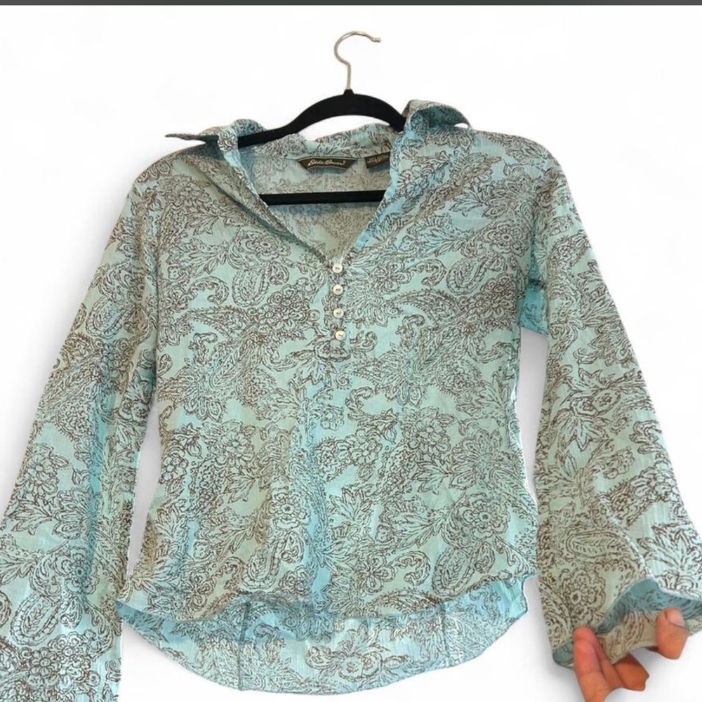 Eddie Bauer Light Blue Paisley Blouse